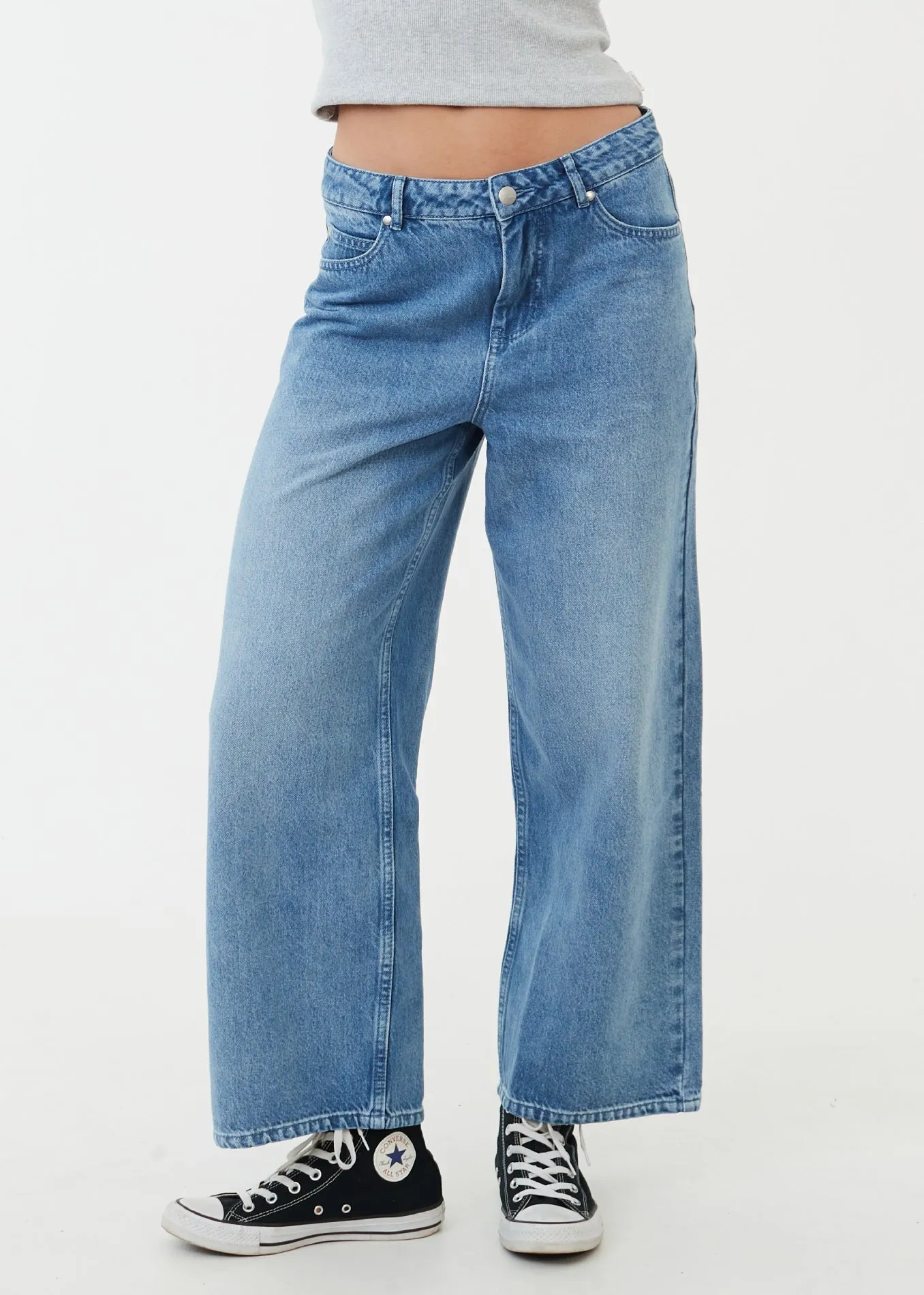 AFENDS Womens Kendall - Denim Low Rise Jeans - Worn Blue
