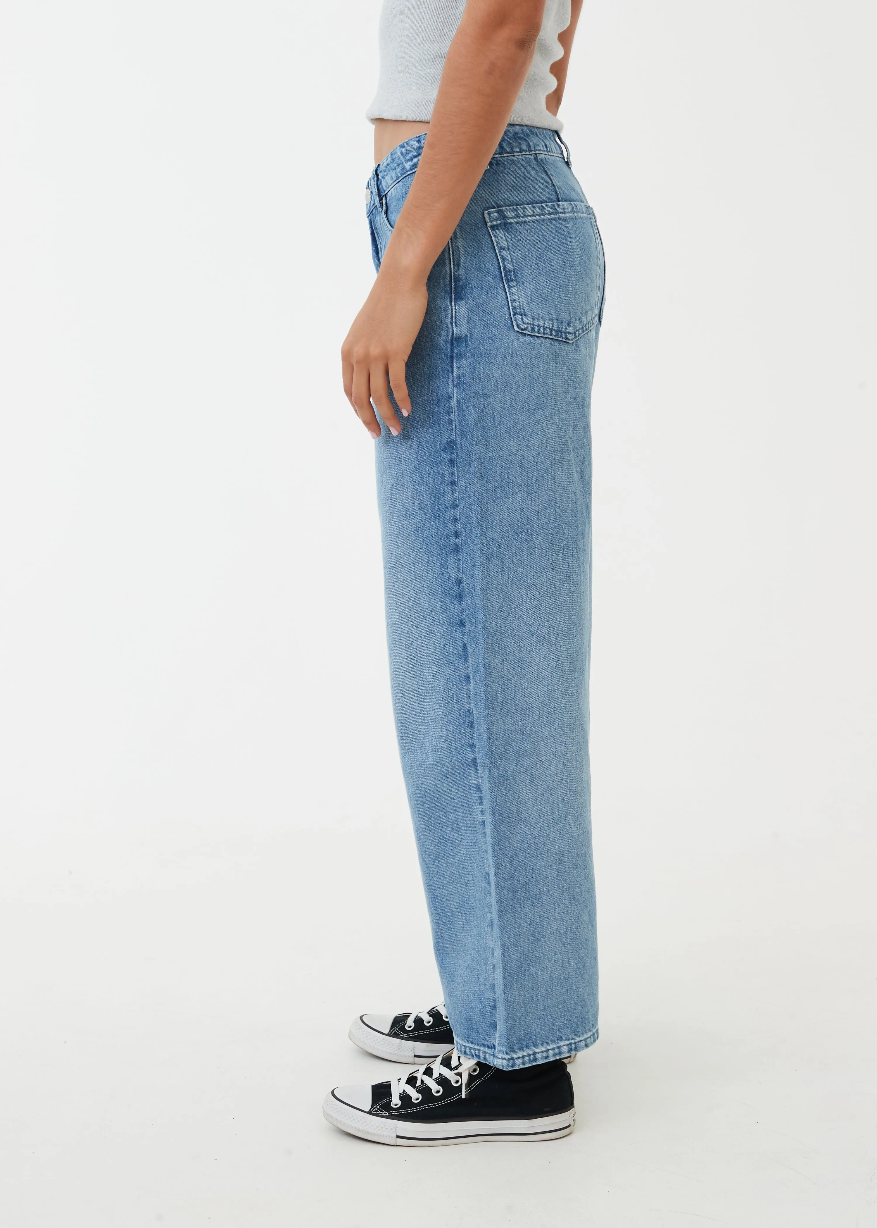 AFENDS Womens Kendall - Denim Low Rise Jeans - Worn Blue