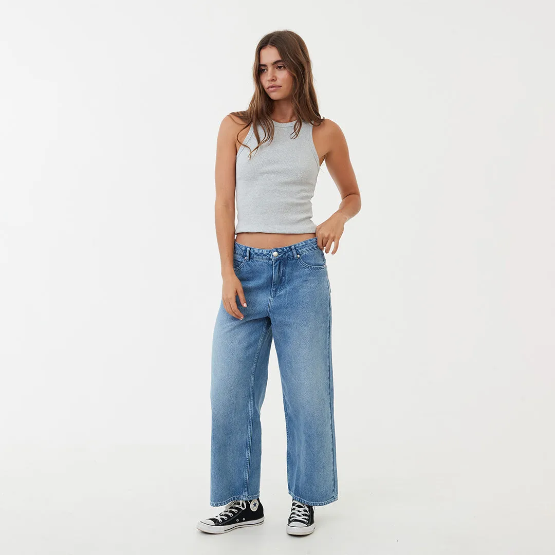 AFENDS Womens Kendall - Denim Low Rise Jeans - Worn Blue