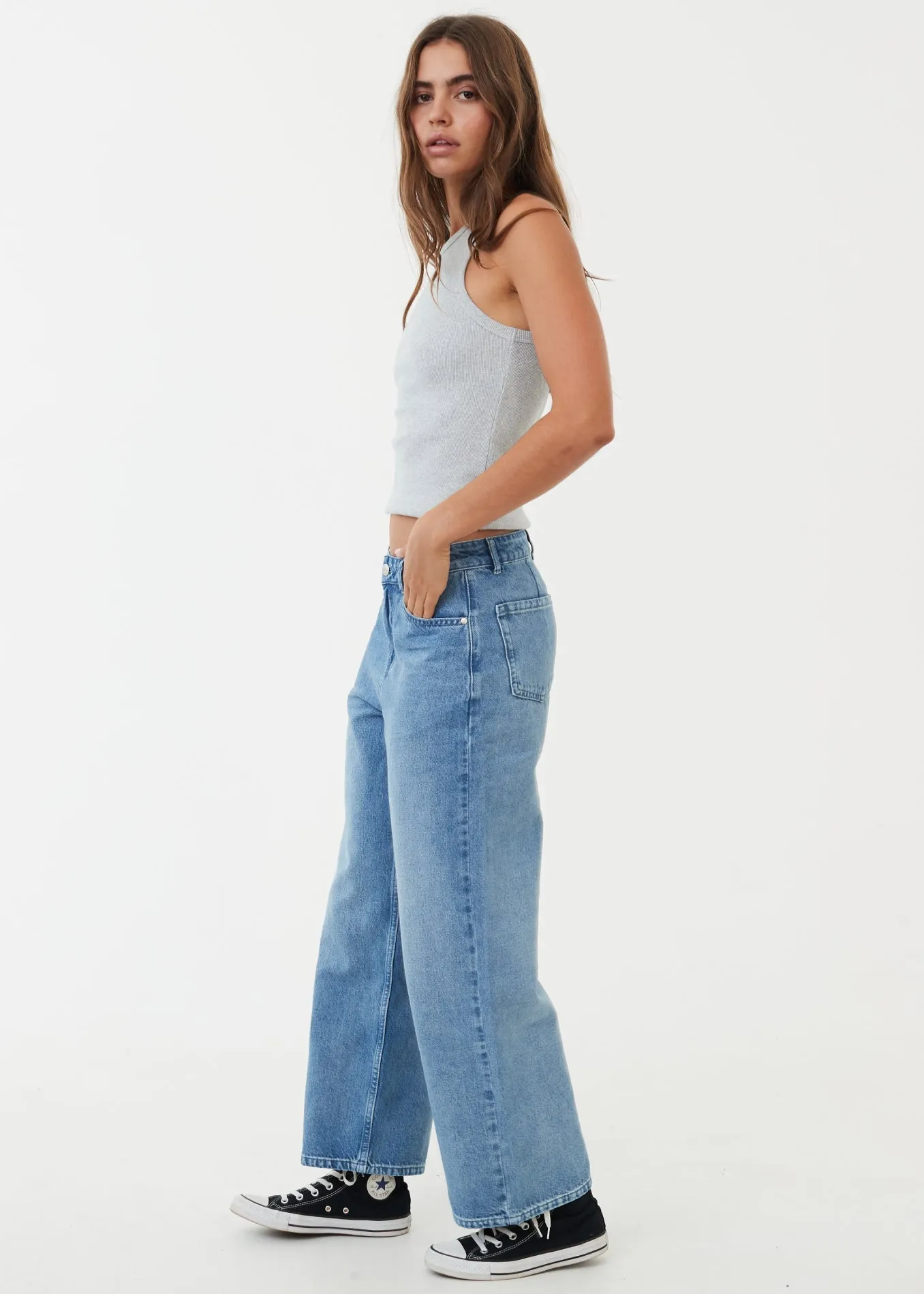 AFENDS Womens Kendall - Denim Low Rise Jeans - Worn Blue