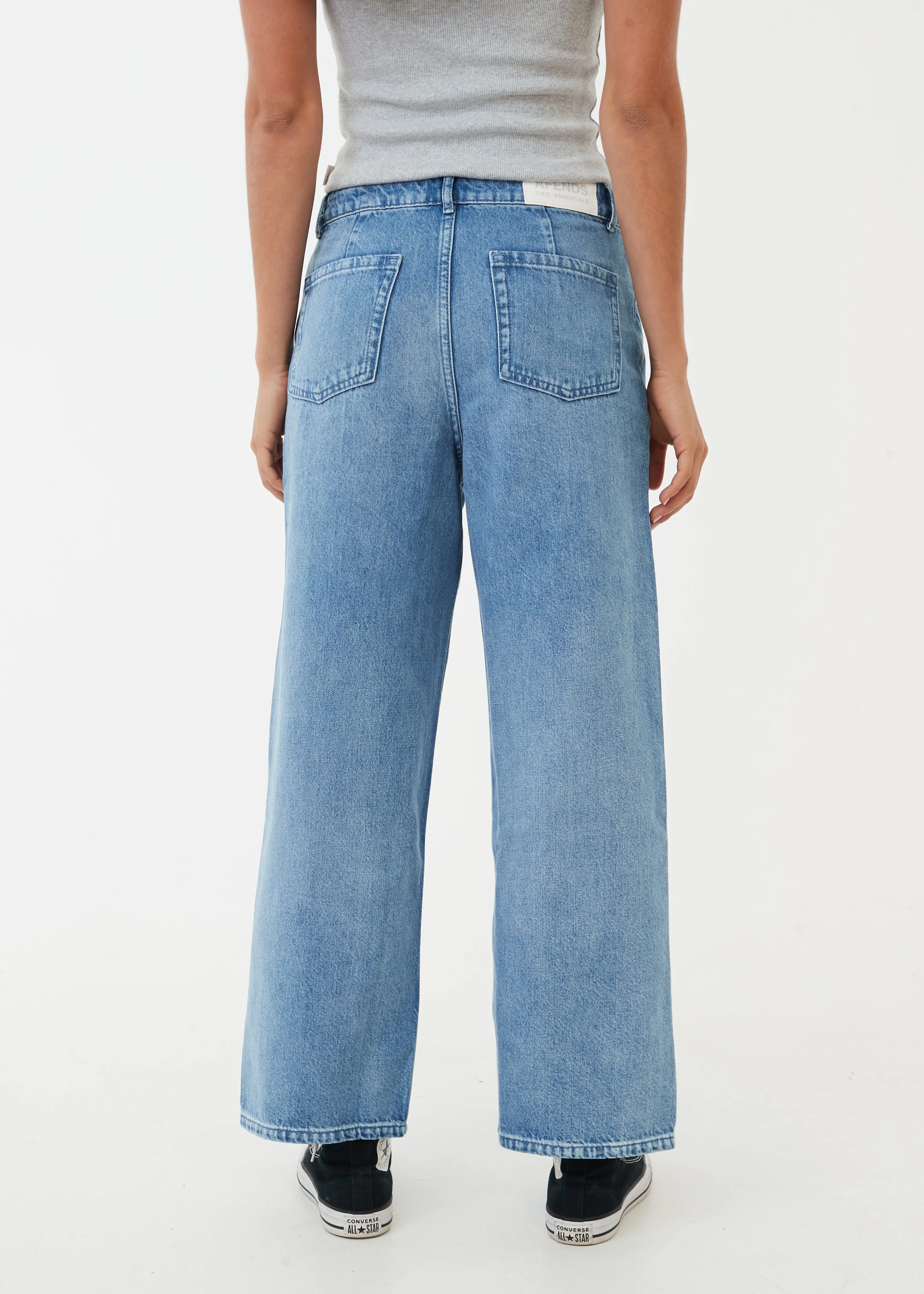 AFENDS Womens Kendall - Denim Low Rise Jeans - Worn Blue