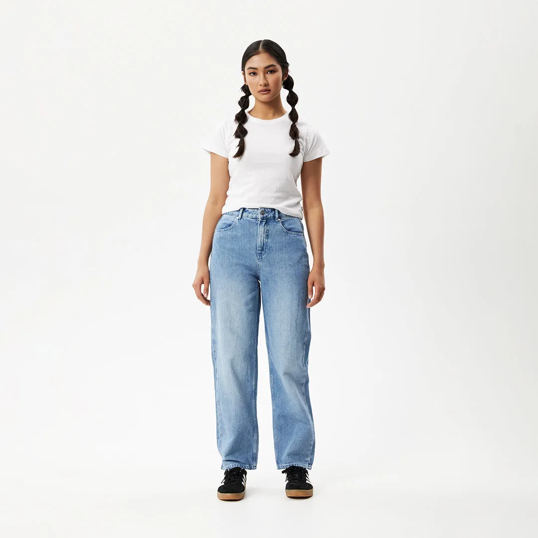 AFENDS Womens Shelby - Denim Cropped Straight Leg Jeans - Worn Blue