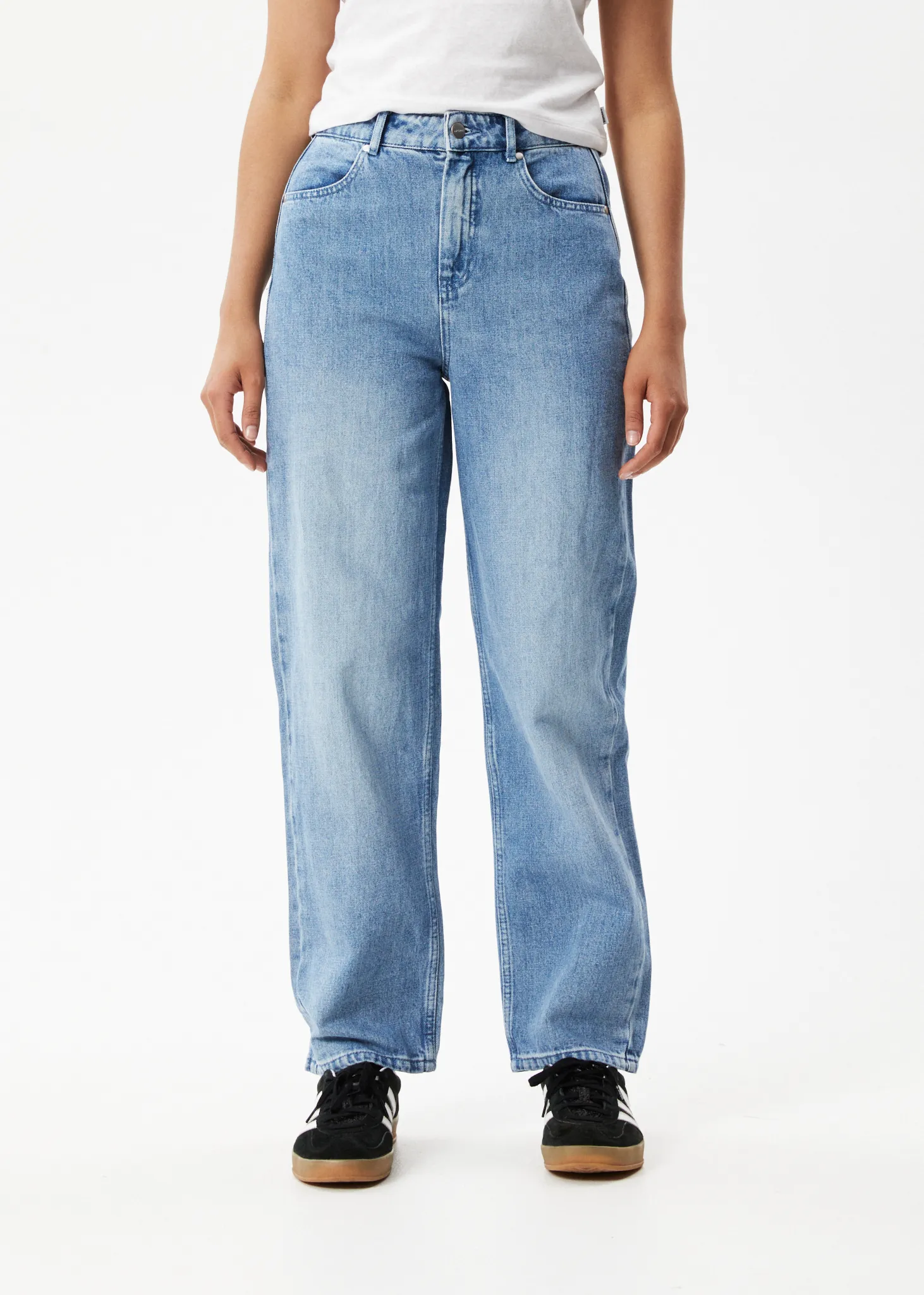 AFENDS Womens Shelby - Denim Cropped Straight Leg Jeans - Worn Blue