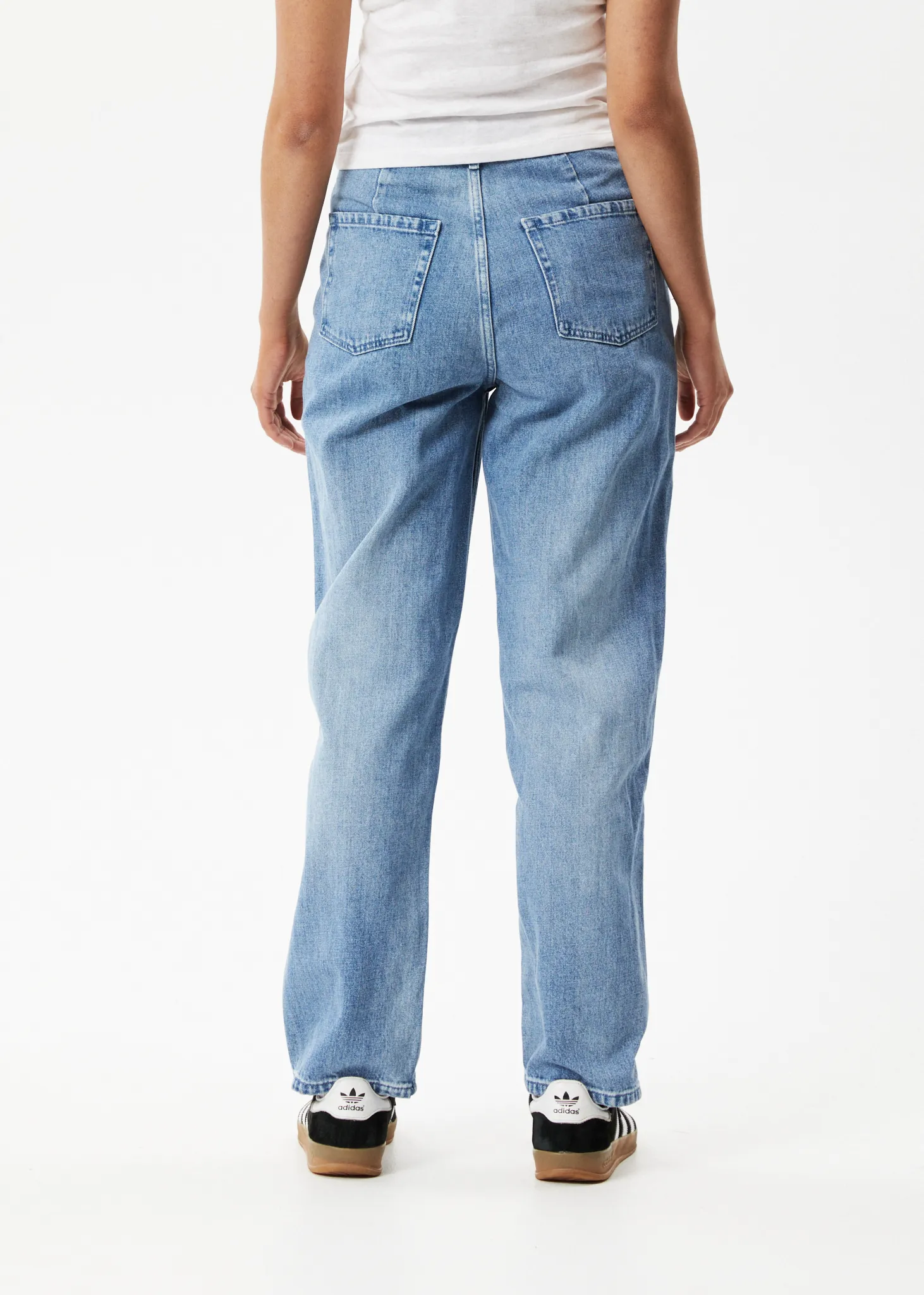 AFENDS Womens Shelby - Denim Cropped Straight Leg Jeans - Worn Blue