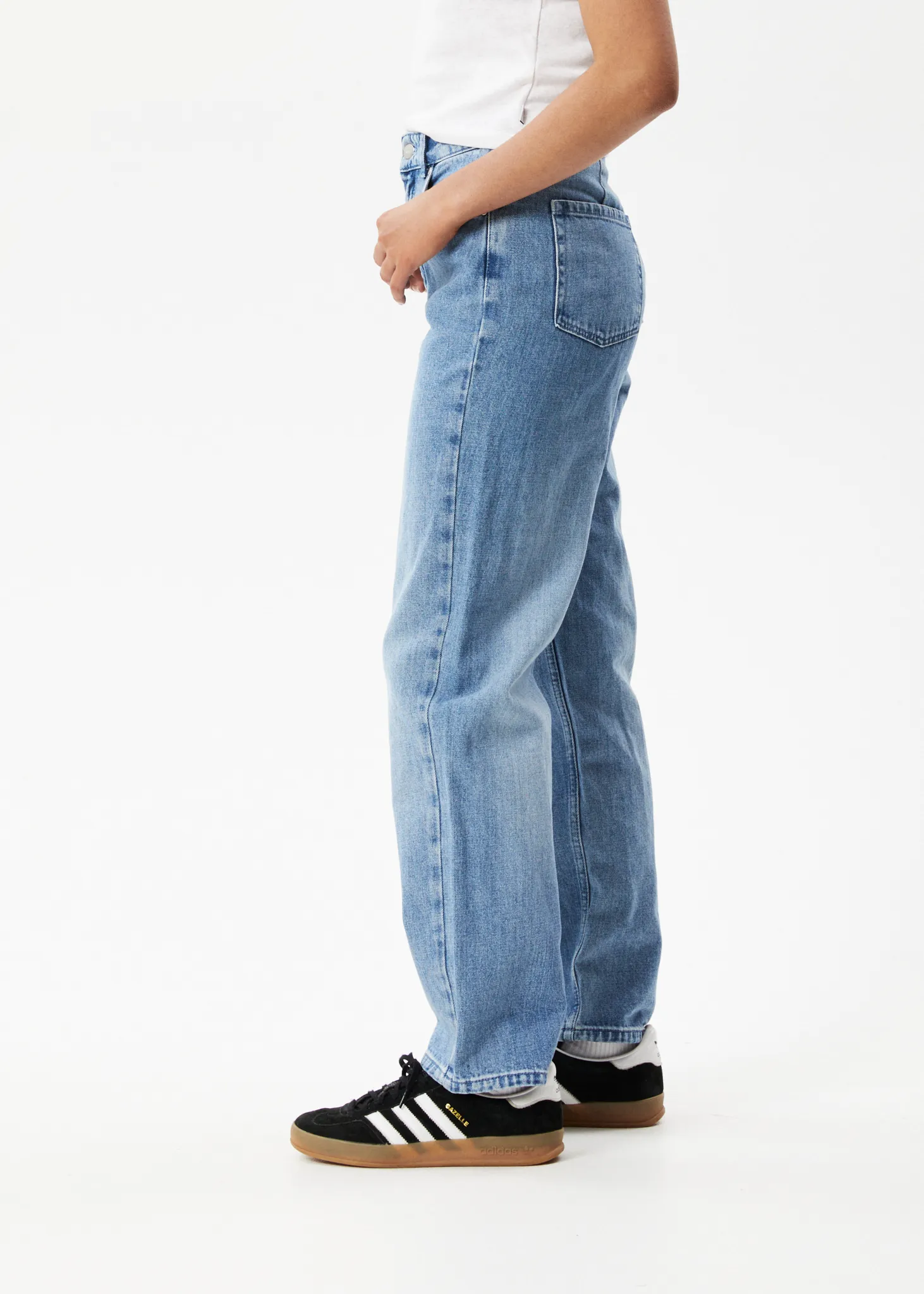 AFENDS Womens Shelby - Denim Cropped Straight Leg Jeans - Worn Blue