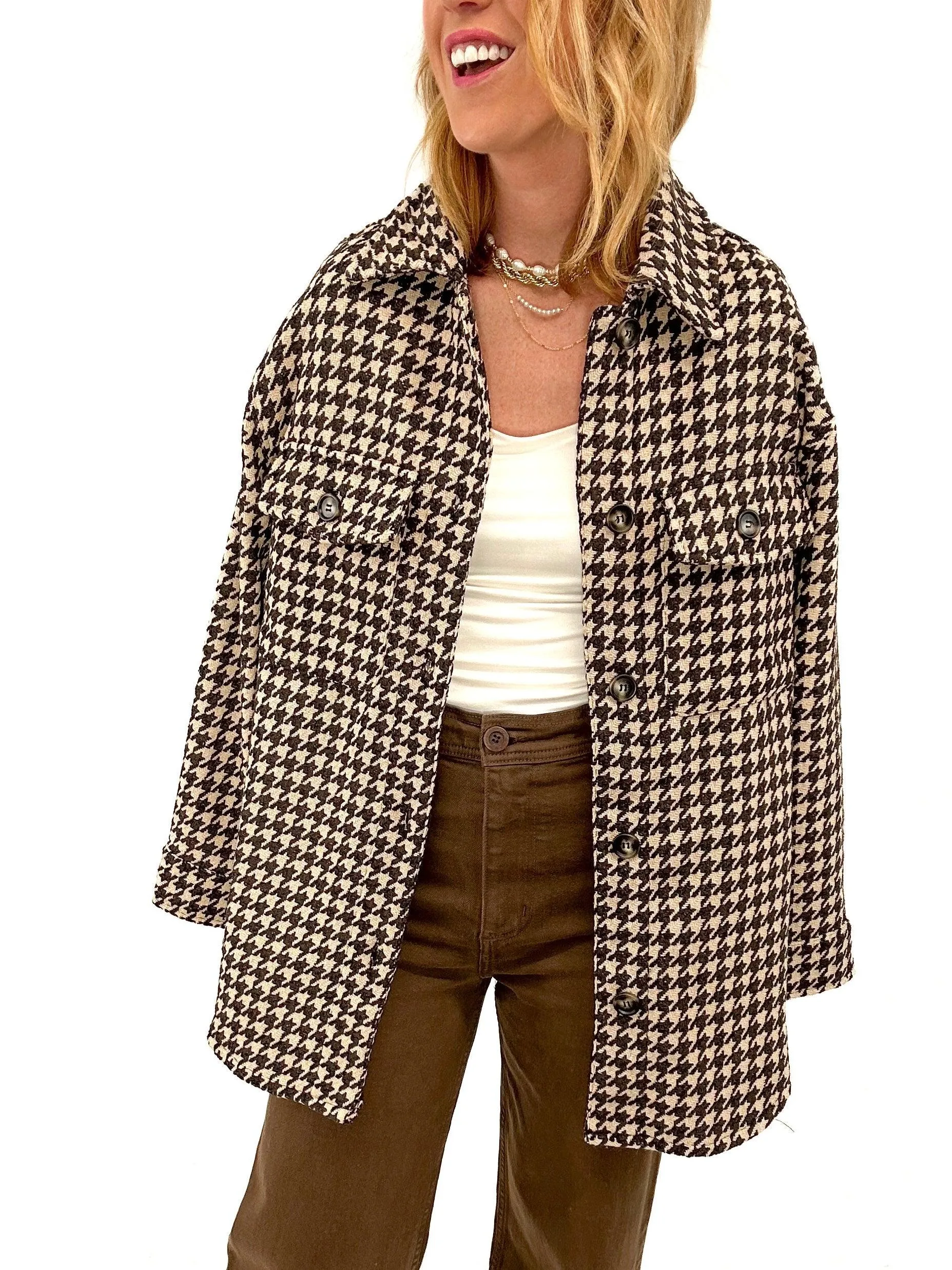 All That's Houndstooth Shacket