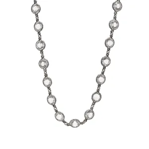 Art Deco Long Silver   Rock Quartz Crystal Chain Necklace 62"