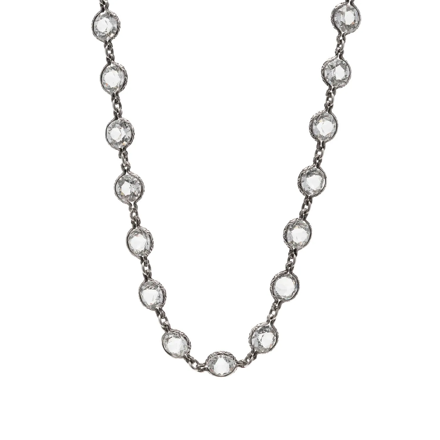 Art Deco Long Silver   Rock Quartz Crystal Chain Necklace 62"