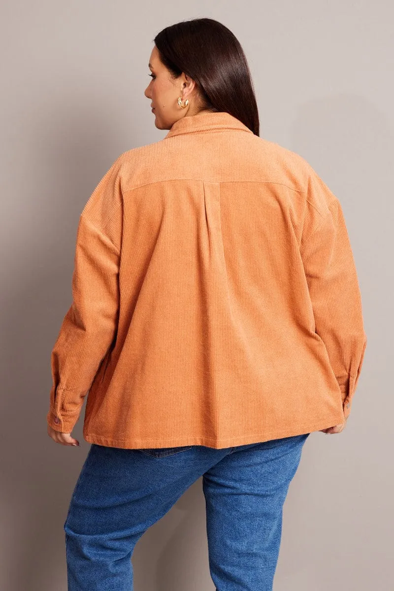 Brown Cord Longline Shacket