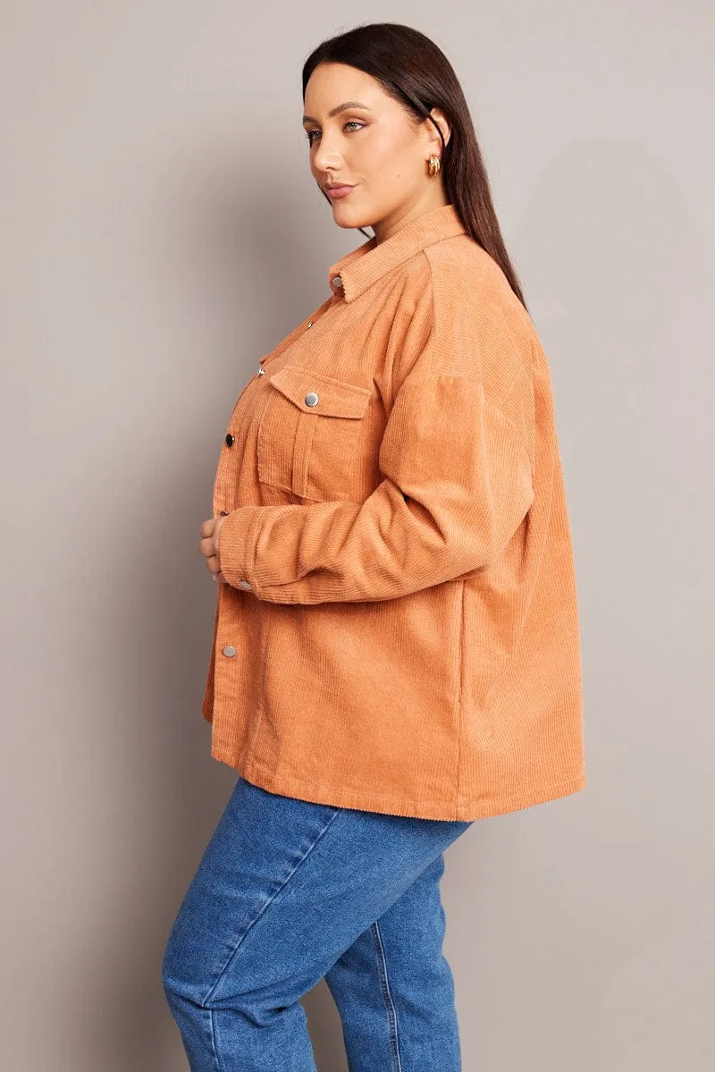 Brown Cord Longline Shacket