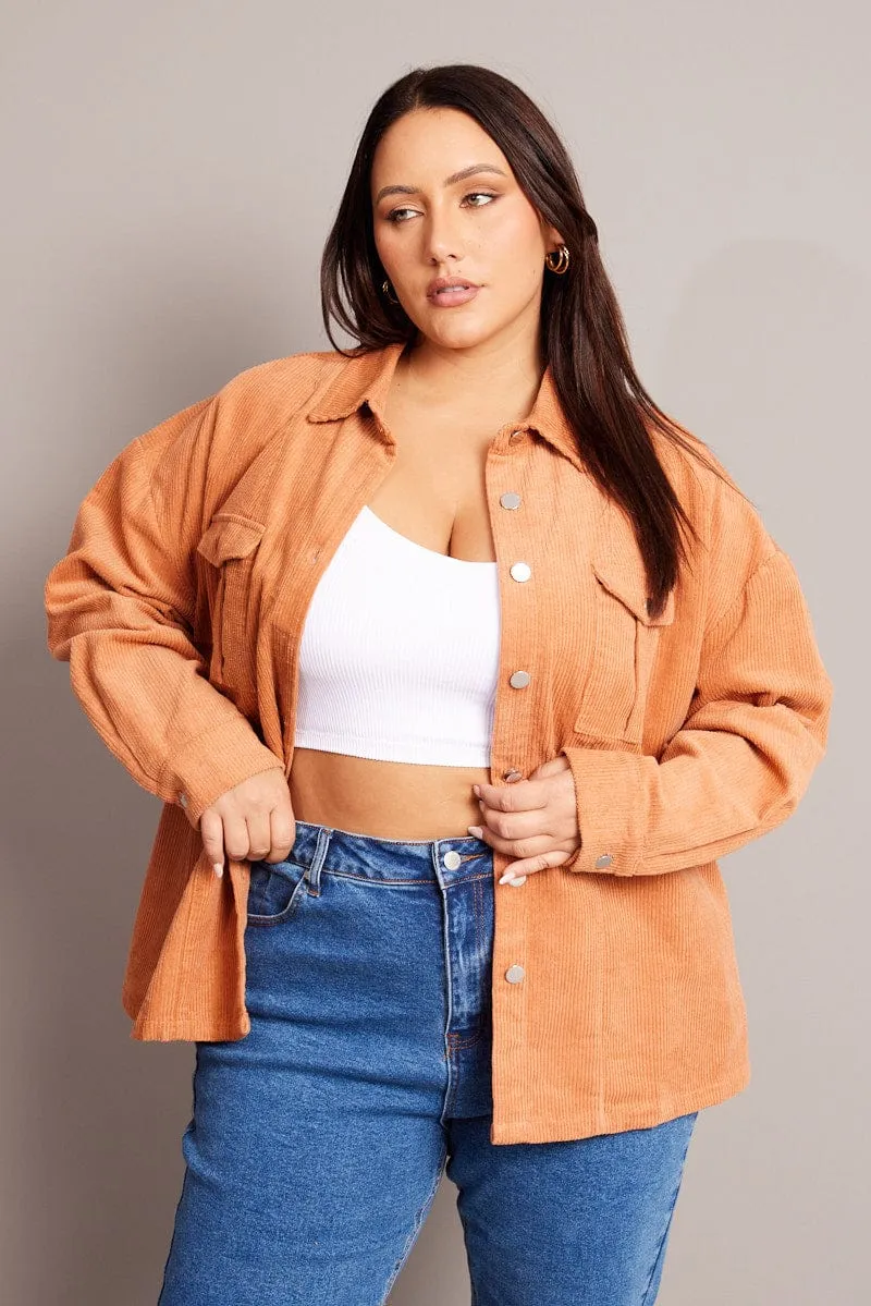 Brown Cord Longline Shacket