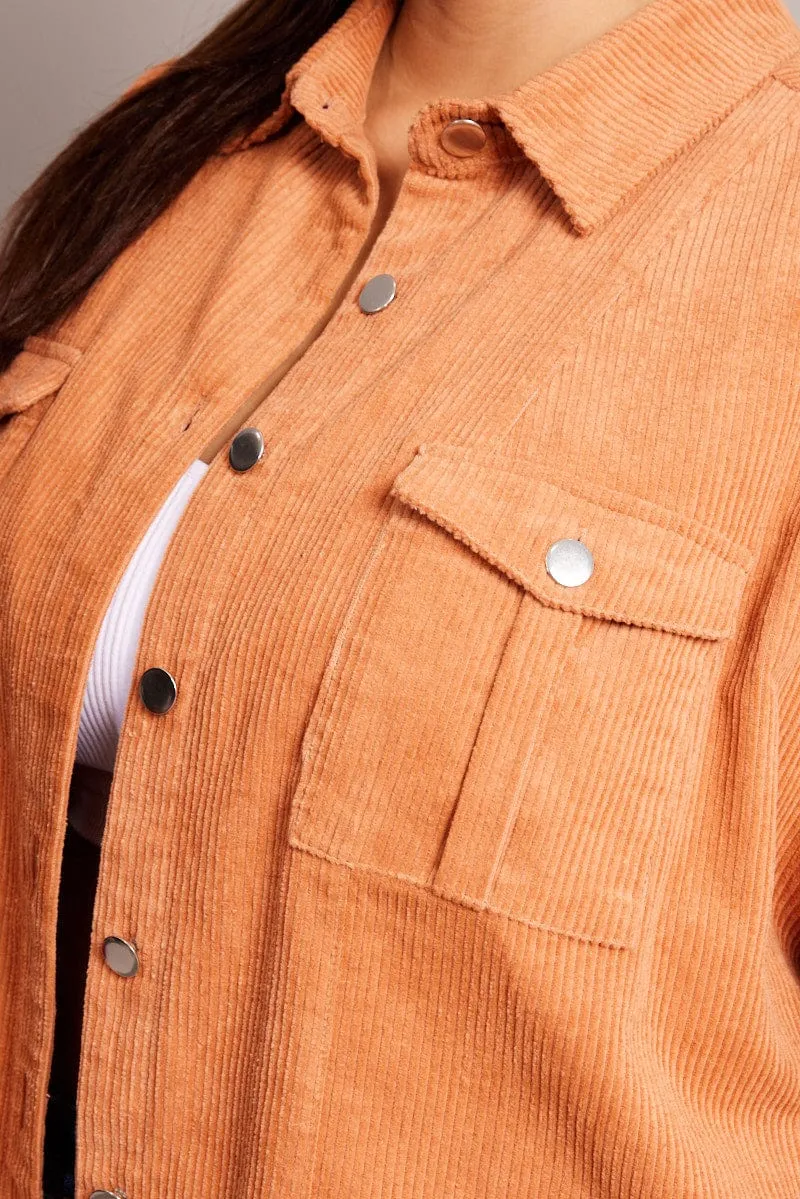 Brown Cord Longline Shacket