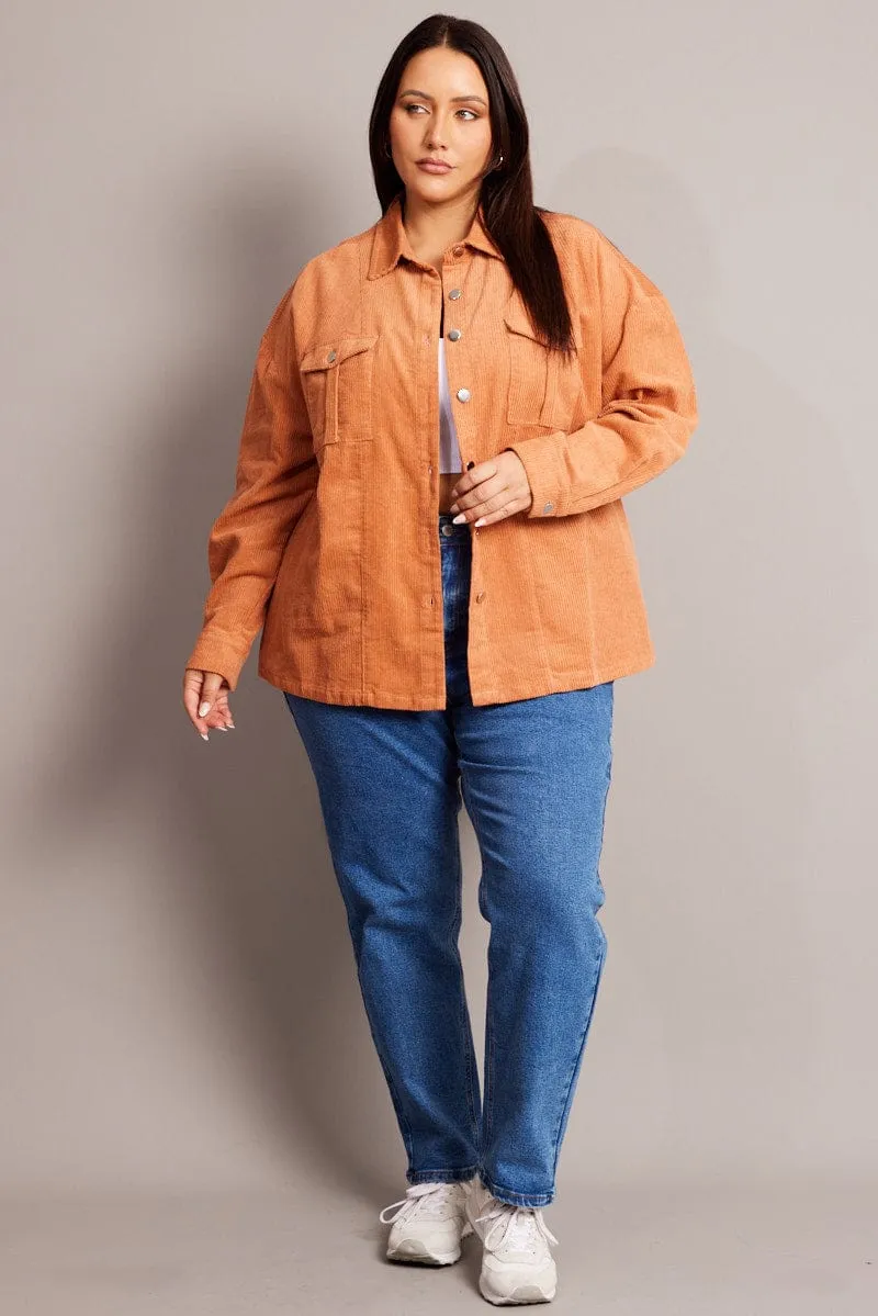 Brown Cord Longline Shacket
