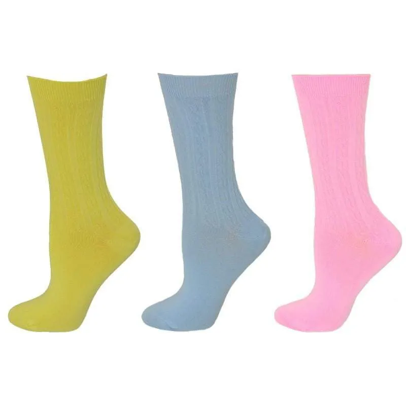 Cable Pattern Crew Rayon 3 pair pack Socks