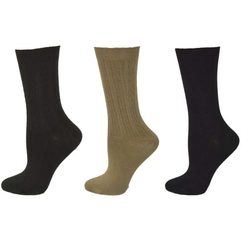 Cable Pattern Crew Rayon 3 pair pack Socks