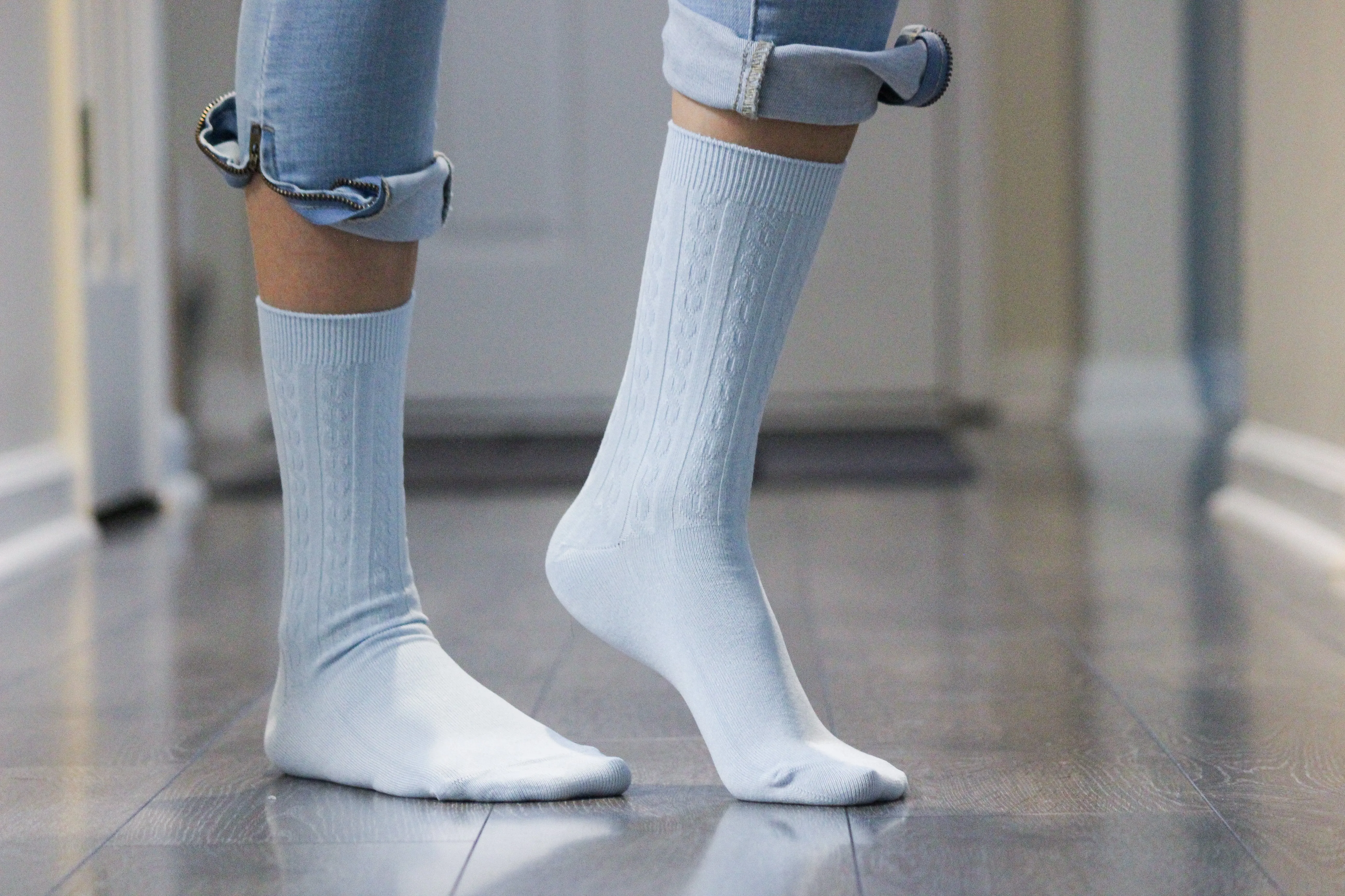 Cable Pattern Crew Rayon 3 pair pack Socks