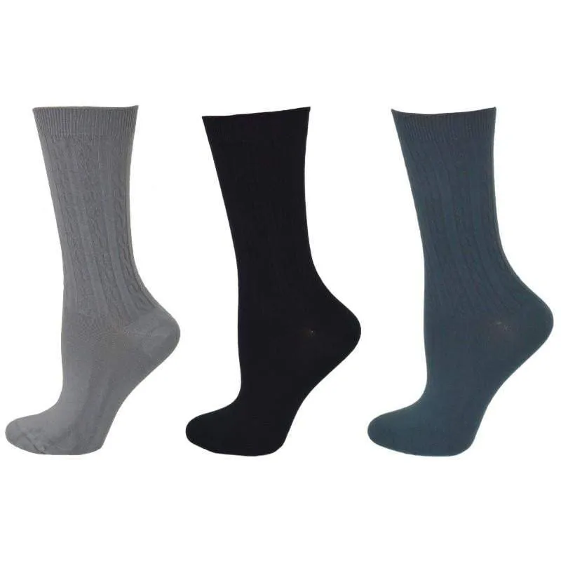 Cable Pattern Crew Rayon 3 pair pack Socks