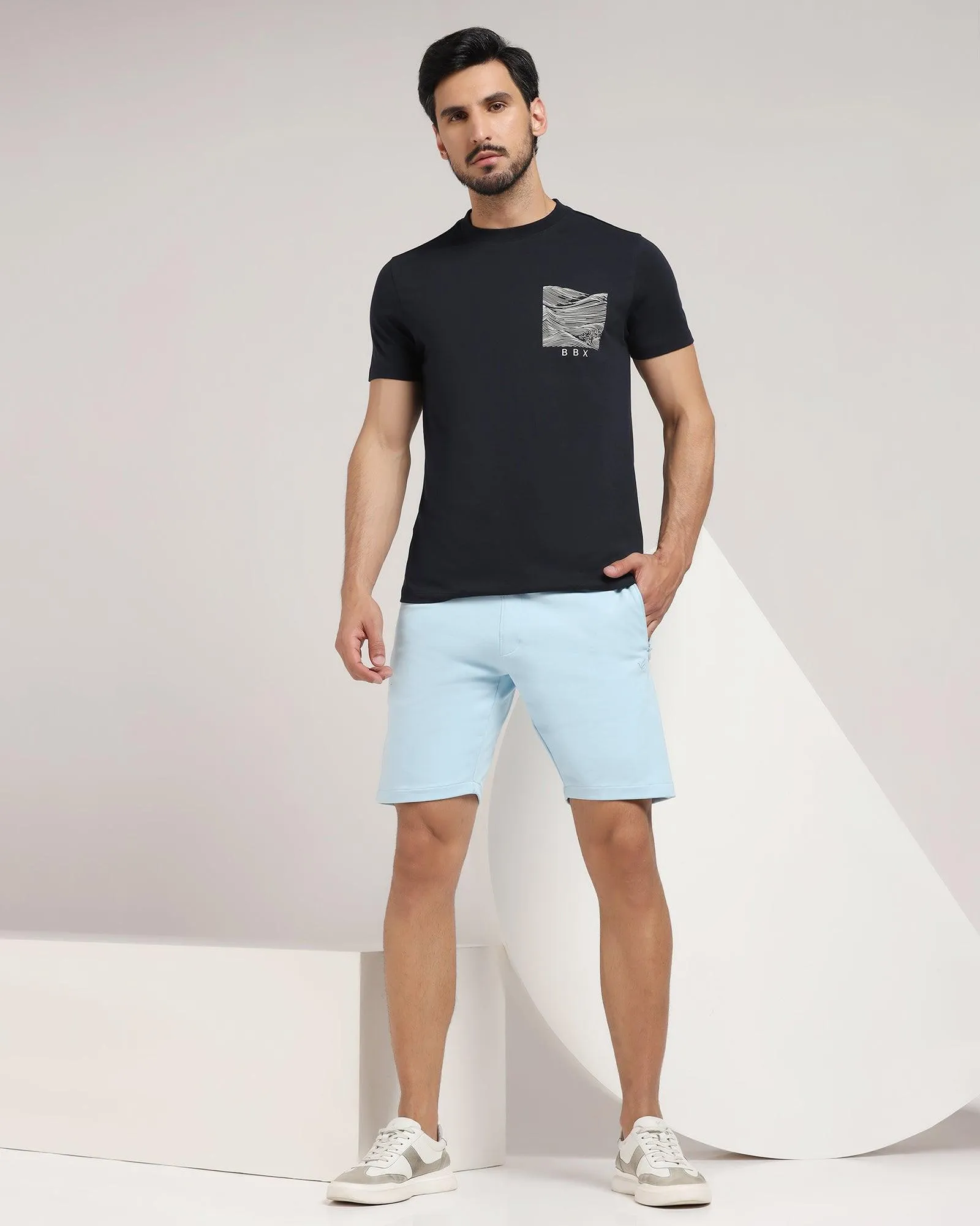 Crew Neck Navy Solid T-Shirt - Milo