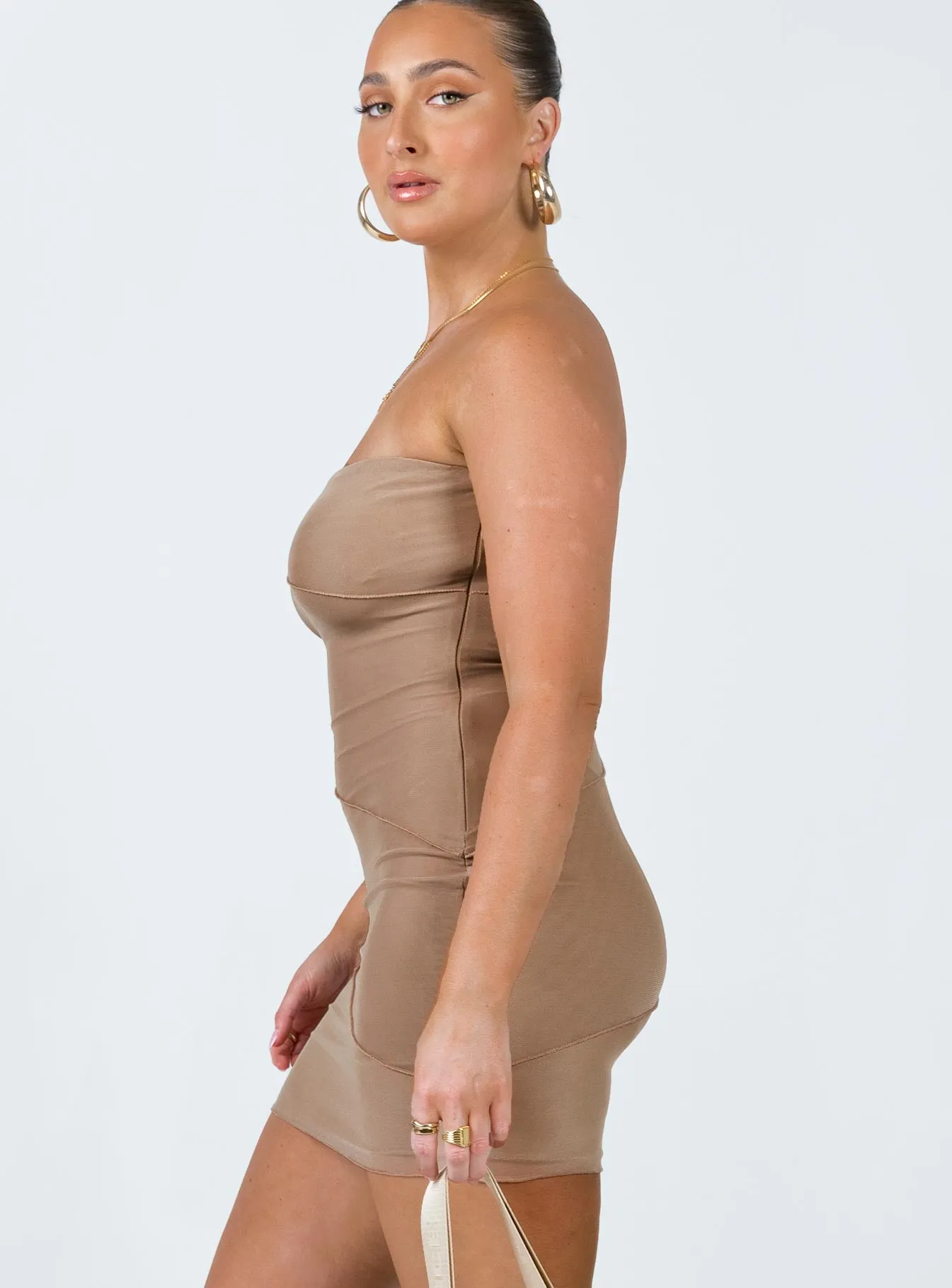 Giorgia Strapless Mini Dress Beige