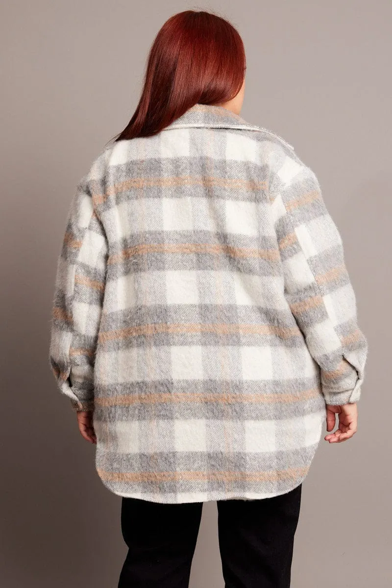 Grey Check Shacket Long Sleeve