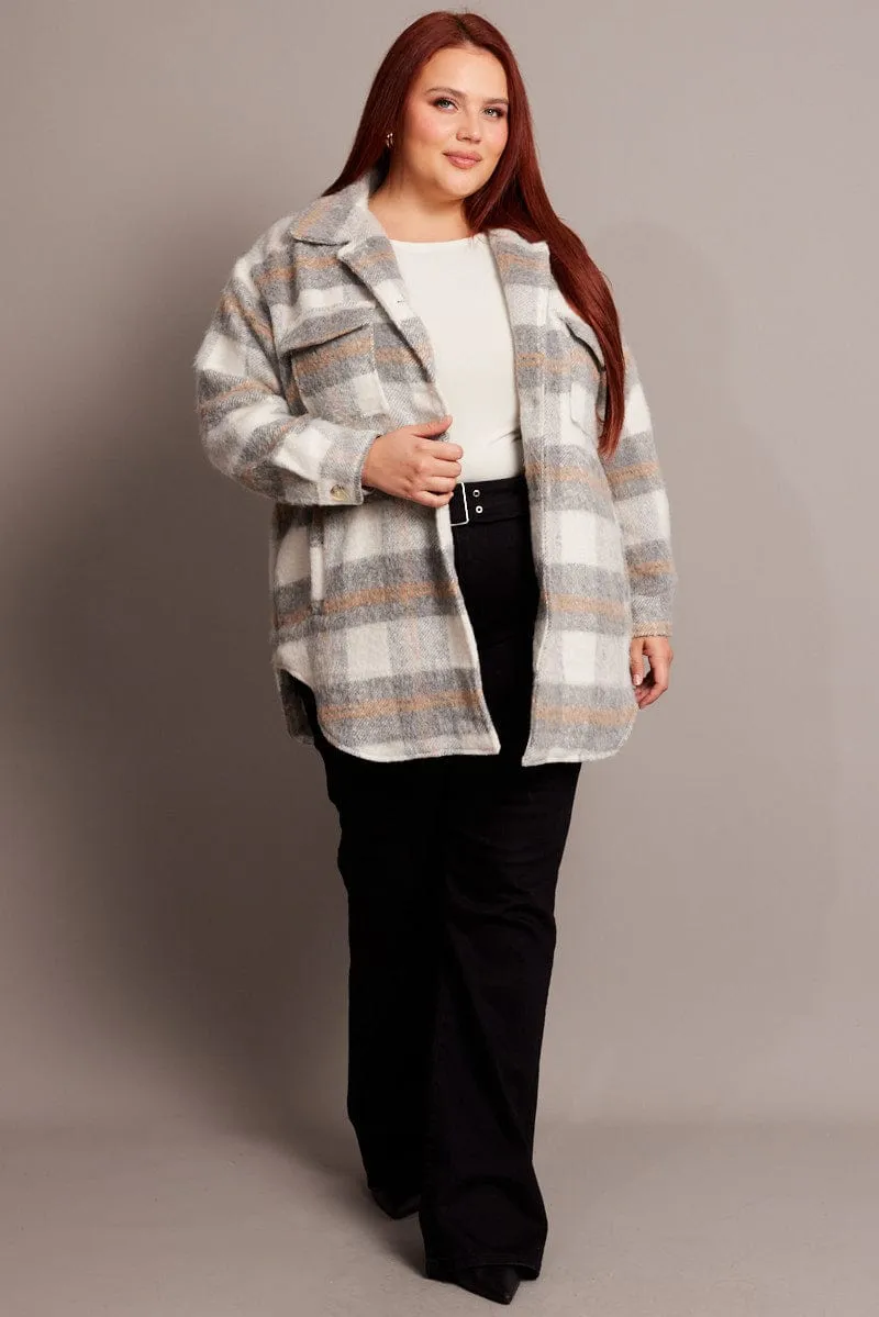 Grey Check Shacket Long Sleeve