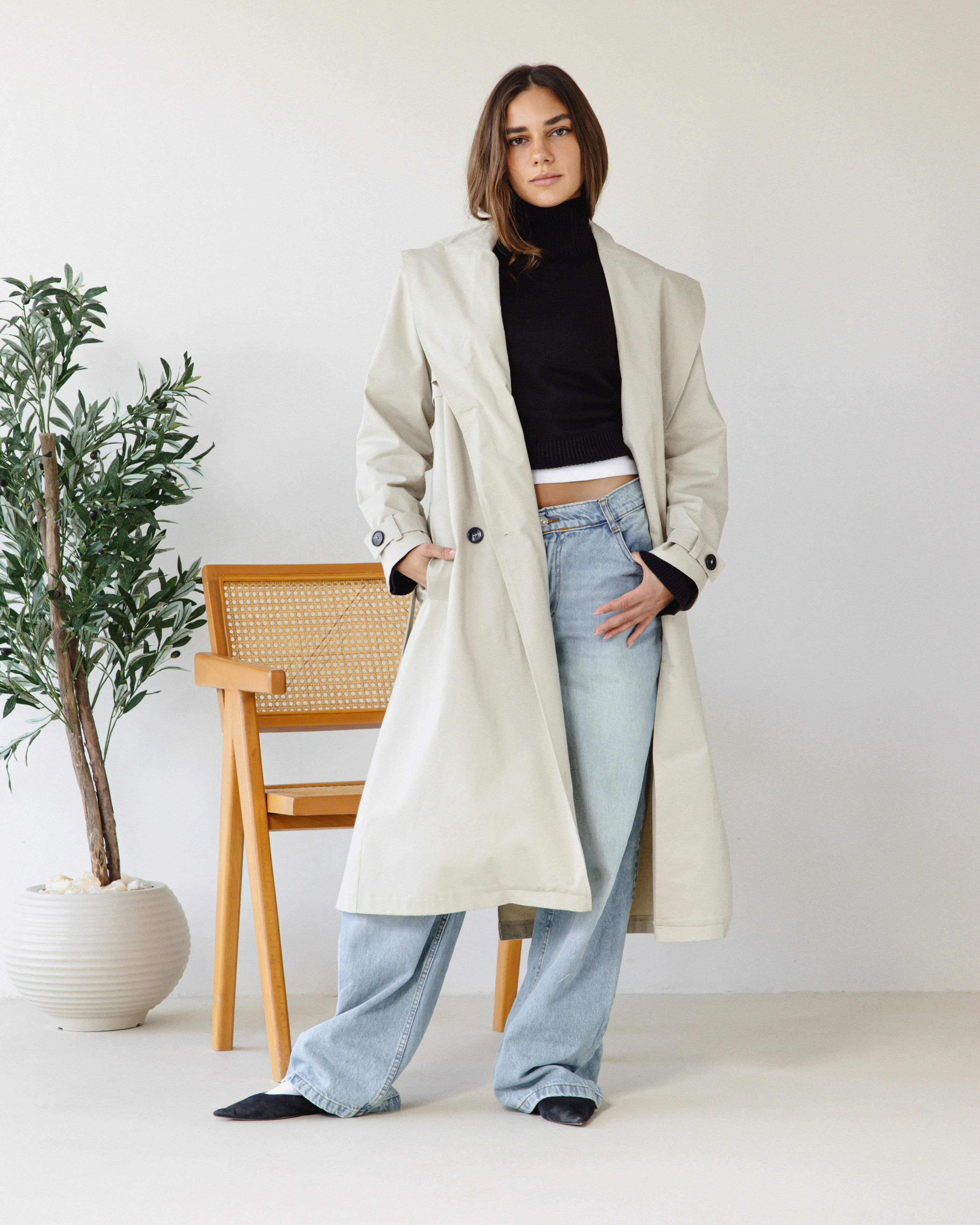 LONG TRENCH COAT WITH BELT BEIGE