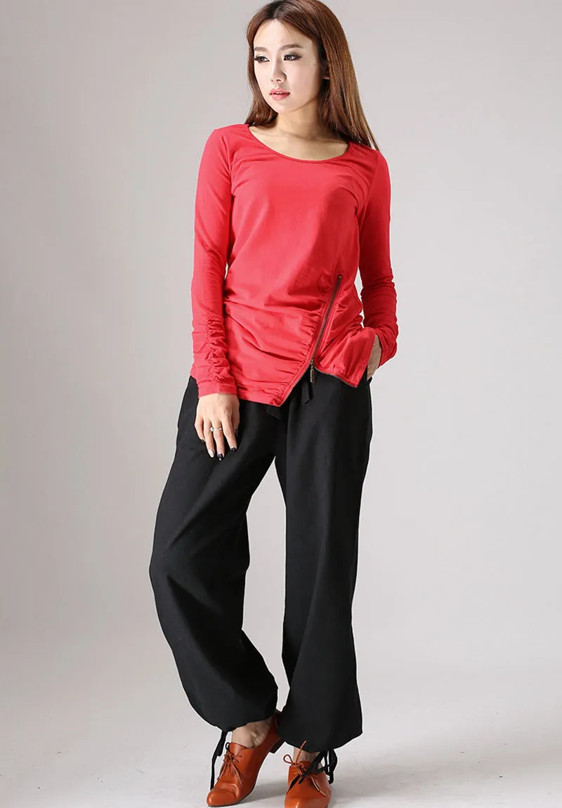 Loose cuffed Linen pants for  womens 853