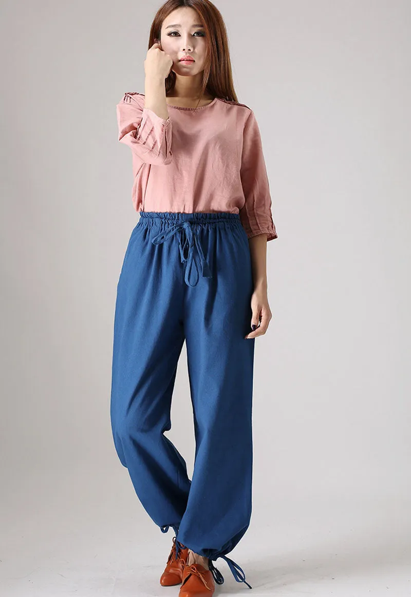 Loose cuffed Linen pants for  womens 853