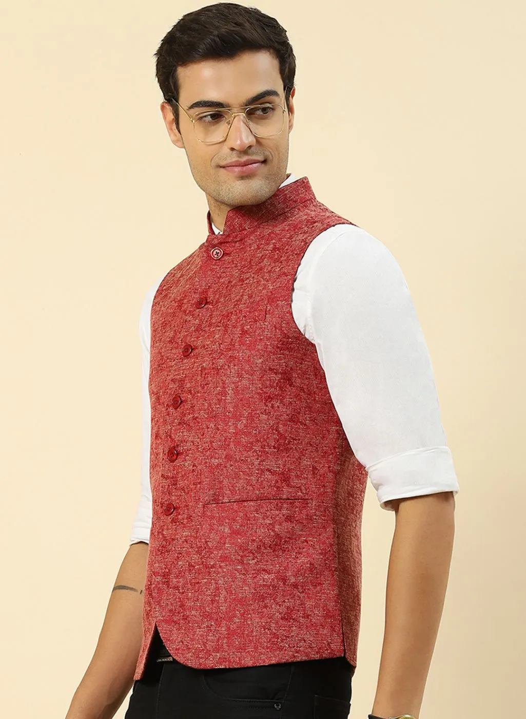 Men Red Solid Coat
