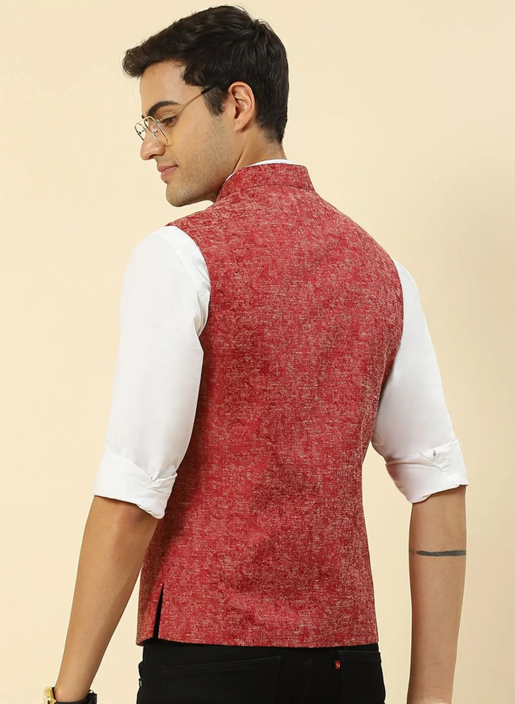 Men Red Solid Coat