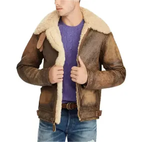 Men's Wax Brown Sheepskin Aviator Jacket – Flying Fur Shearling Style