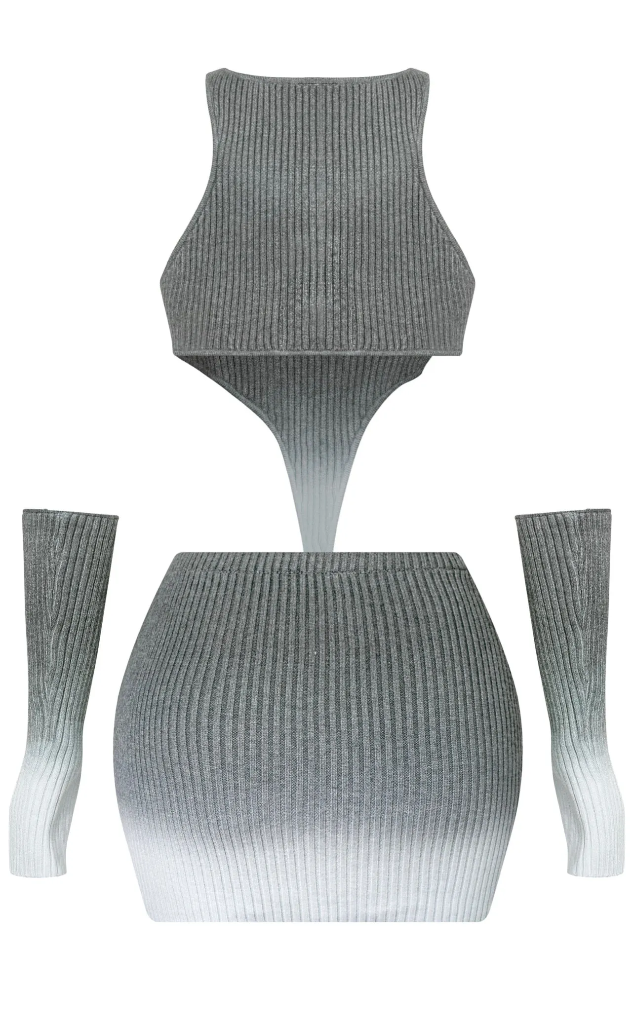 Natalie Crop Top & Mini Skirt Ombre Ribbed Knit Set