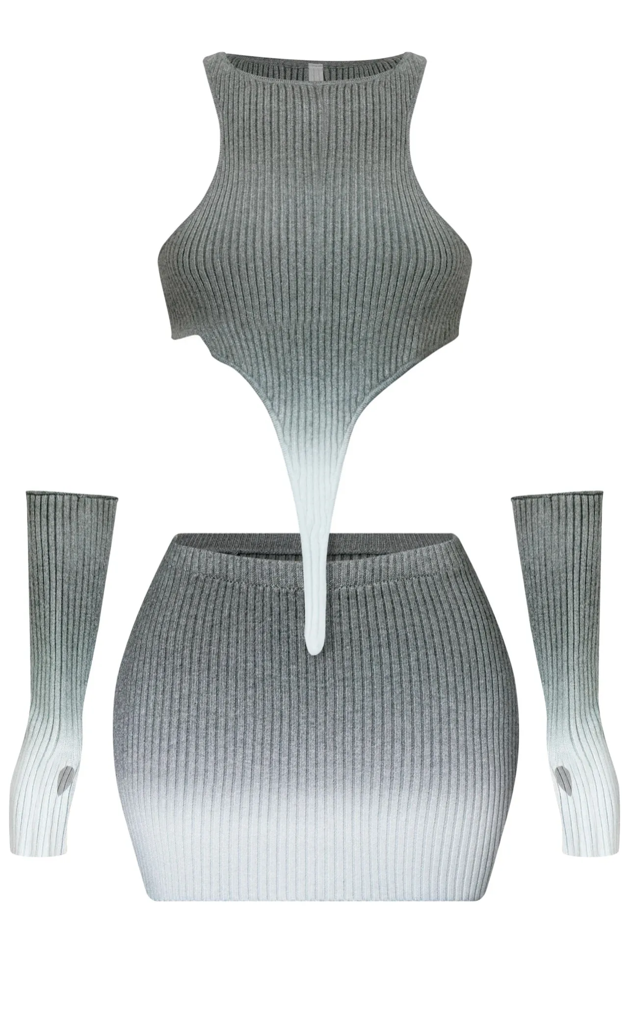 Natalie Crop Top & Mini Skirt Ombre Ribbed Knit Set