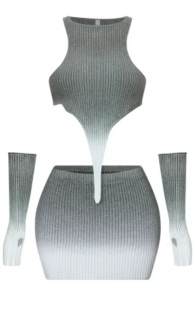 Natalie Crop Top & Mini Skirt Ombre Ribbed Knit Set