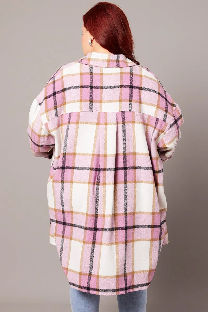 Pink Check Longline Check Shacket