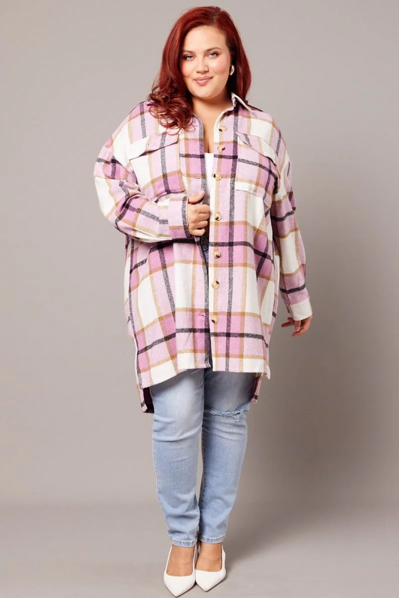 Pink Check Longline Check Shacket
