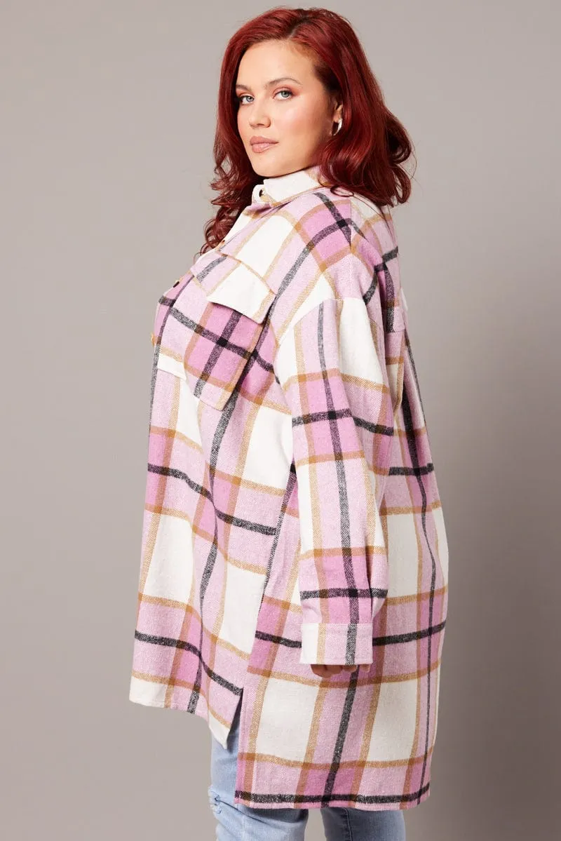 Pink Check Longline Check Shacket