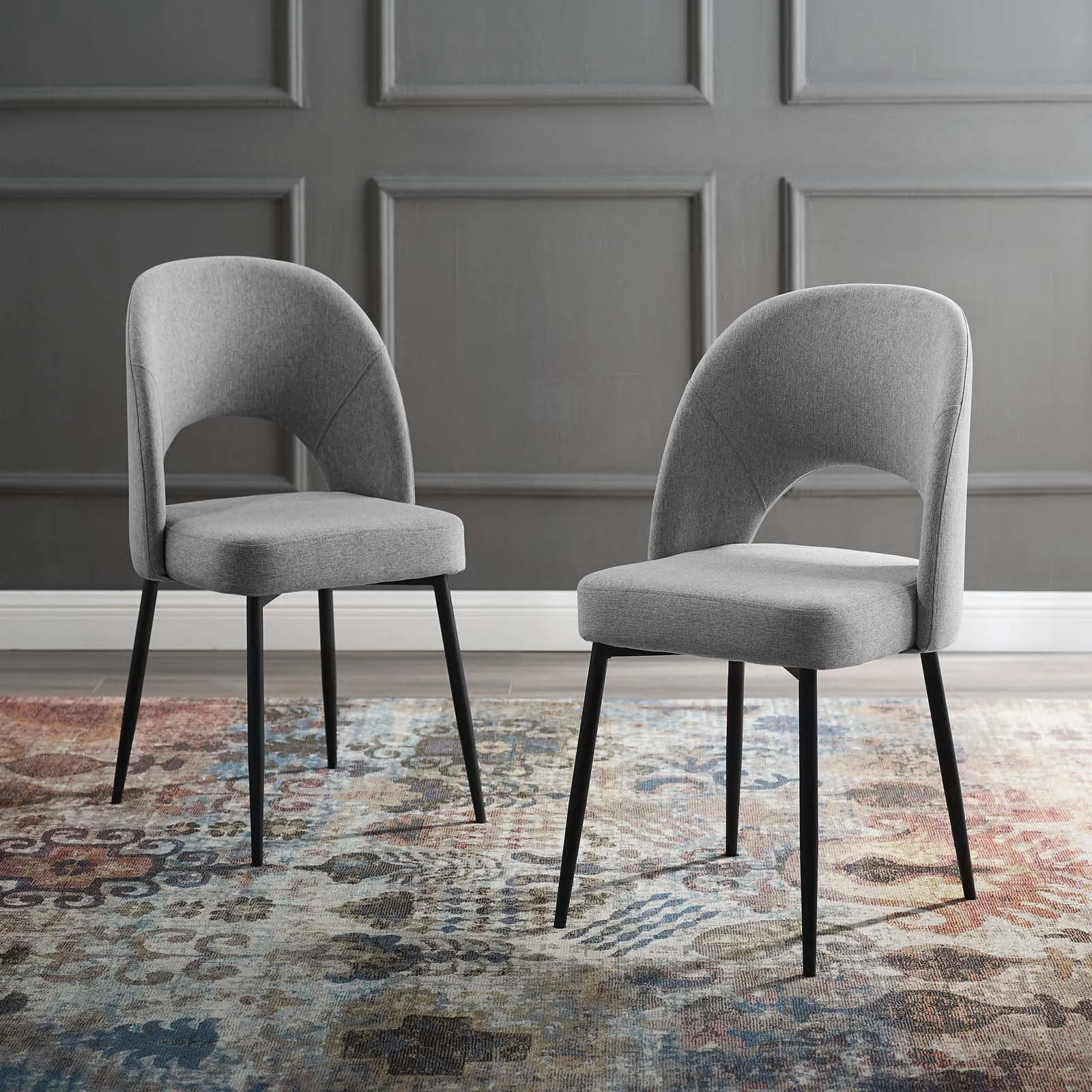 Rouse Dining Side Chair Upholstered Fabric Set of 2 Black Light Gray EEI-4490-BLK-LGR