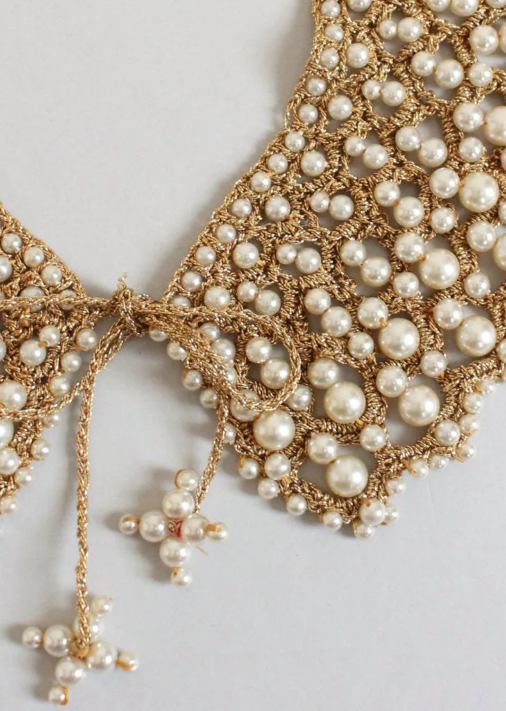 Vintage 1950s Pearls and Gold Woven Collar